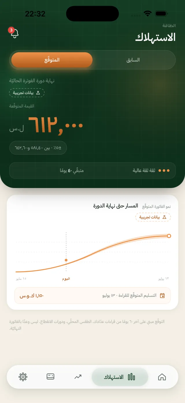 لقطة من تطبيق كاشف — الفاتورة المتوقعة